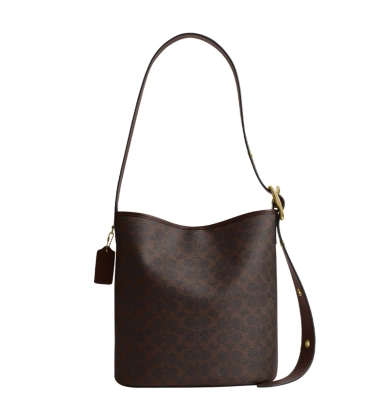 BOLSA COACH NEW YORK BLEECKER SIGNATURE BUCKET MARROM