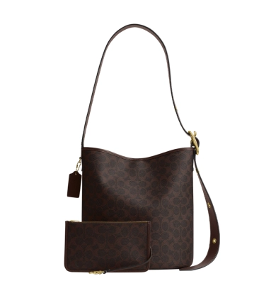 BOLSA COACH NEW YORK BLEECKER SIGNATURE BUCKET MARROM