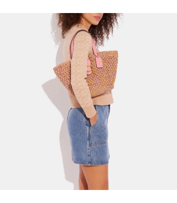 BOLSA COACH NEW YORK STRAW TOTE ROSA