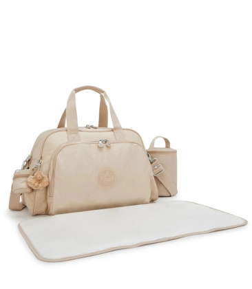 BOLSA MATERNIDADE KIPLING CAMAMA SPARKLED BEIGE BEGE