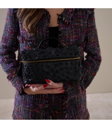 BOLSA PEQUENA VANITY FLORAL LUIZA BARCELOS PRETO