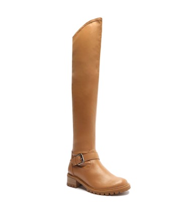 Bota Over The Knee Tratorada Salto Baixo Couro Bege | Schutz