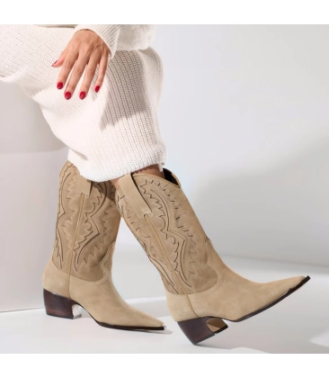 BOTA SALTO BAIXO COWBOY LUIZA BARCELOS BEGE