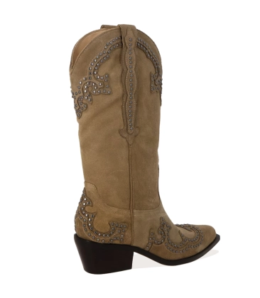 BOTA SALTO BAIXO WESTERN LUIZA BARCELOS BEGE