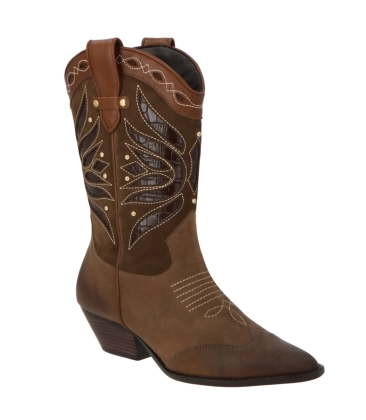 BOTA SALTO BAIXO WESTERN LUIZA BARCELOS MARROM