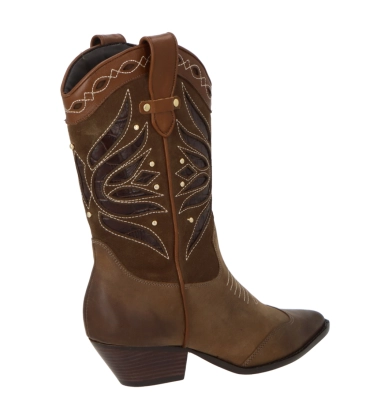 BOTA SALTO BAIXO WESTERN LUIZA BARCELOS MARROM