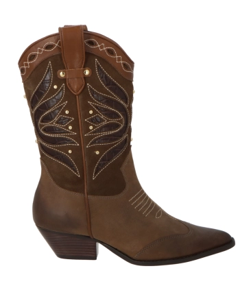 BOTA SALTO BAIXO WESTERN LUIZA BARCELOS MARROM