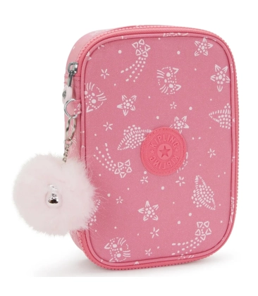 ESTOJO KIPLING 100 PENS GLITTER CATS ROSA