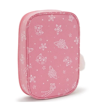 ESTOJO KIPLING 100 PENS GLITTER CATS ROSA