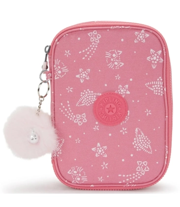 ESTOJO KIPLING 100 PENS GLITTER CATS ROSA