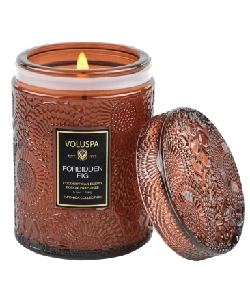 MINI VELA AROMÁTICA POTE VIDRO 50H RELEVO FORBIDDEN FIG VOLUSPA