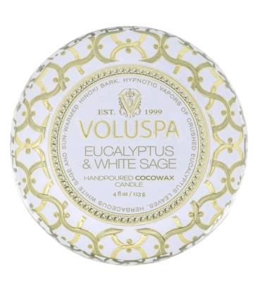 MINI VELA AROMÁTICA LATA RELEVO 25H EUCALYPTUS & WHITE SAGE