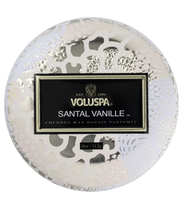 MINI VELA AROMÁTICA LATA RELEVO 25H SANTAL VANILLE VOLUSPA