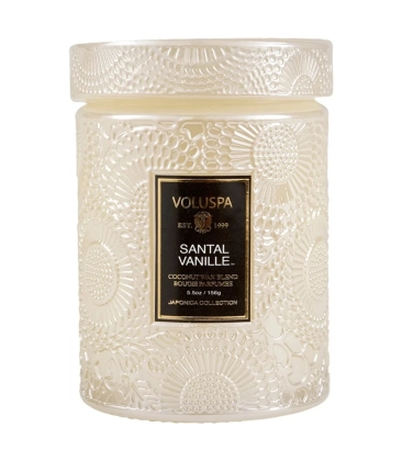 MINI VELA AROMÁTICA POTE VIDRO 50H RELEVO SANTAL VANILLE