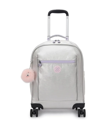 MOCHILA DE RODINHAS KIPLING MESE SILVER GLOW MET PRATA