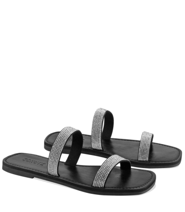 RASTEIRA SLIDE DOUBLE STRAP STRASS SCHUTZ PRETO