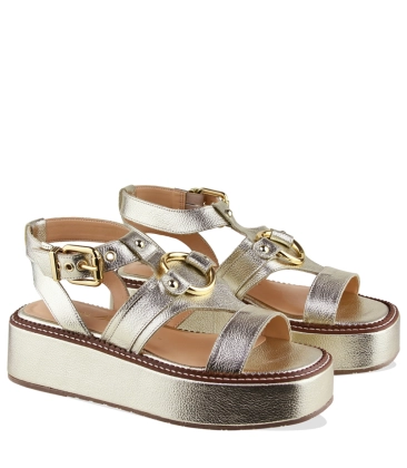 SANDÁLIA FLATFORM SALTO MÉDIO LUIZA BARCELOS DOURADO