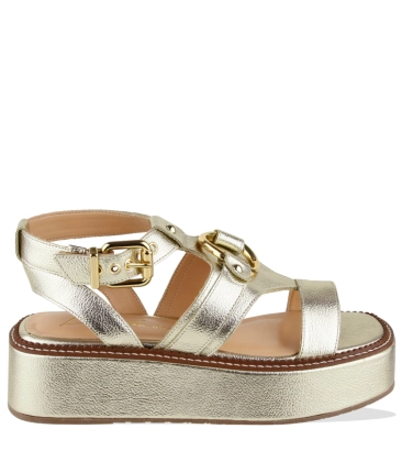 SANDÁLIA FLATFORM SALTO MÉDIO LUIZA BARCELOS DOURADO