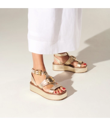 SANDÁLIA FLATFORM SALTO MÉDIO LUIZA BARCELOS DOURADO