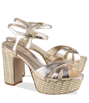 SANDÁLIA PLATAFORMA SALTO ALTO KEEFA SCHUTZ DOURADO