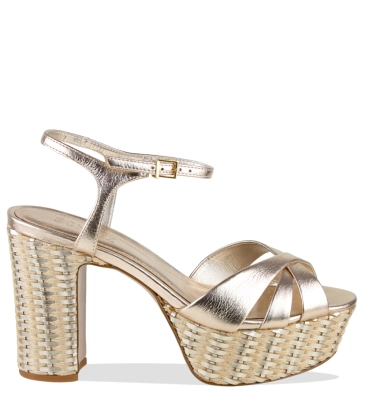 SANDÁLIA PLATAFORMA SALTO ALTO KEEFA SCHUTZ DOURADO