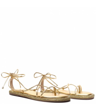Sandália Rasteira Amarração Dourada | Schutz