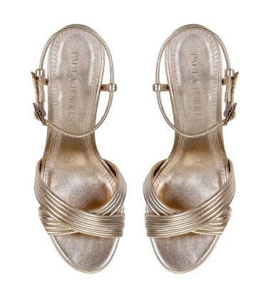 SANDÁLIA SALTO ALTO HARPER PAULA TORRES DOURADO