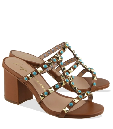 SANDÁLIA SALTO ALTO LUIZA BARCELOS CARAMELO