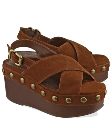 SANDÁLIA SALTO ALTO PLATAFORMA JENNIFER STUDS SCHUTZ MARROM