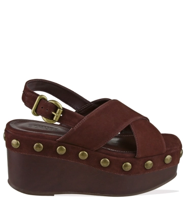 SANDÁLIA SALTO ALTO PLATAFORMA JENNIFER STUDS SCHUTZ MARROM