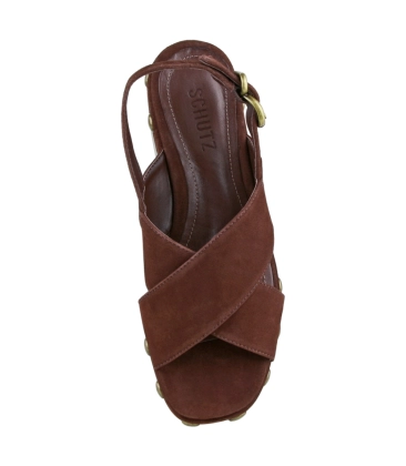 SANDÁLIA SALTO ALTO PLATAFORMA JENNIFER STUDS SCHUTZ MARROM