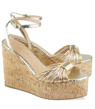 SANDÁLIA SALTO ALTO PLATAFORMA LUIZA BARCELOS DOURADO