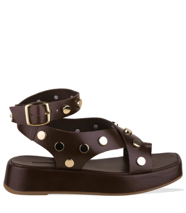 SANDÁLIA SALTO BAIXO FLATFORM TERESA BENTANA MARROM