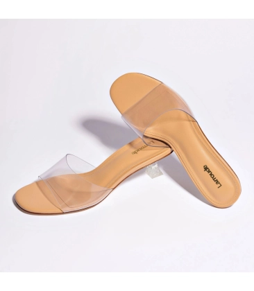 SANDÁLIA SALTO BAIXO VIVI LUCITE VINIL LARROUDÉ BEGE