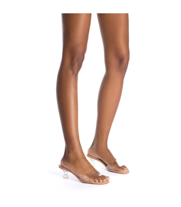 SANDÁLIA SALTO BAIXO VIVI LUCITE VINIL LARROUDÉ BEGE