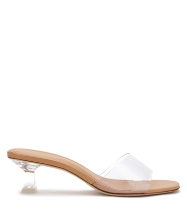 SANDÁLIA SALTO BAIXO VIVI LUCITE VINIL LARROUDÉ BEGE