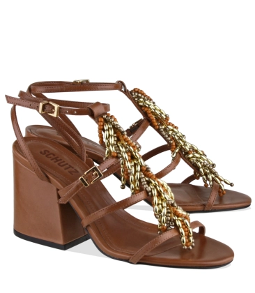 SANDÁLIA SALTO BLOCO MÉDIO SCHUTZ MARROM