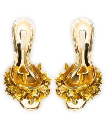 SANDÁLIA SALTO MÉDIO GRETA DISCO LARROUDÉ DOURADO