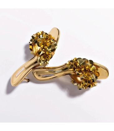 SANDÁLIA SALTO MÉDIO GRETA DISCO LARROUDÉ DOURADO