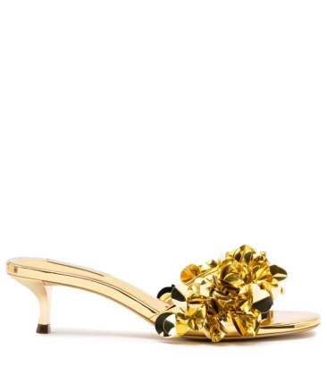 SANDÁLIA SALTO MÉDIO GRETA DISCO LARROUDÉ DOURADO