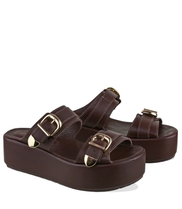 SANDÁLIA SALTO MÉDIO PLATAFORMA LUIZA BARCELOS MARROM