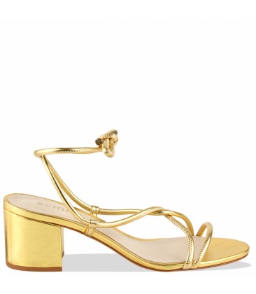 Sandália Salto Bloco Emily Metalizada Dourada | Schutz