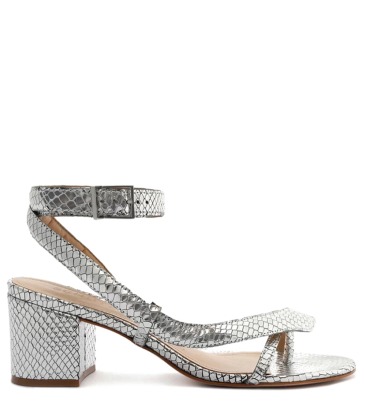 Compre Sandália Salto Médio Tiras Frontais Metalizada Prata Online
