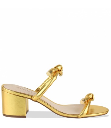 Sandália Salto Bloco Alto Tiras Dourada | Schutz