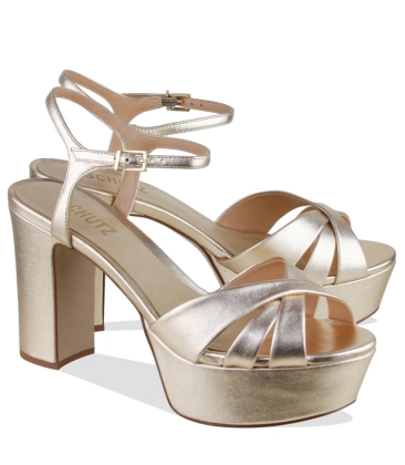 SANDÁLIA PLATAFORMA SALTO ALTO KEEFA SCHUTZ DOURADO