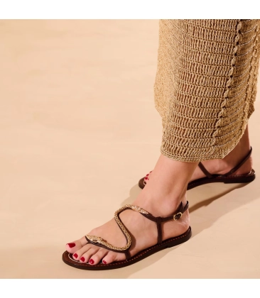 SANDÁLIA RASTEIRA SERPENTE LUIZA BARCELOS MARROM