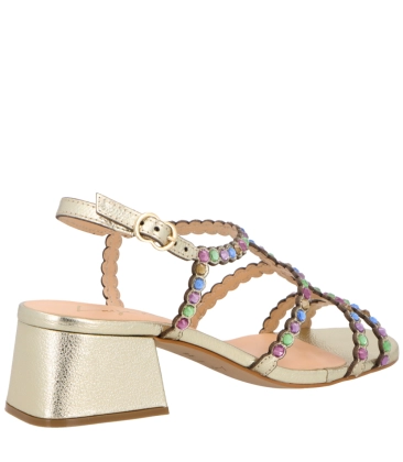 SANDÁLIA SALTO BLOCO MÉDIO LUIZA BARCELOS DOURADO