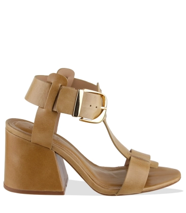 SANDÁLIA SALTO BLOCO MÉDIO SCHUTZ BEGE