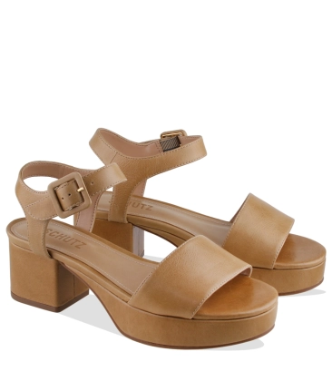 SANDÁLIA SALTO BLOCO MÉDIO STEFFI SCHUTZ BEGE