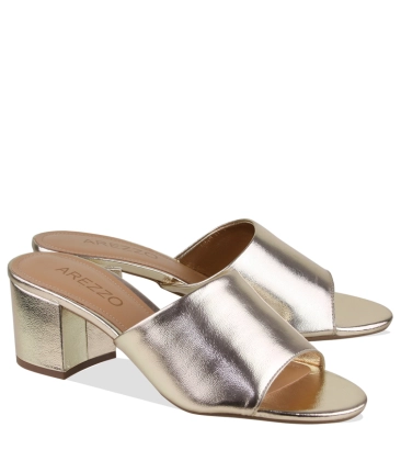 SANDÁLIA SALTO MÉDIO AREZZO DOURADO